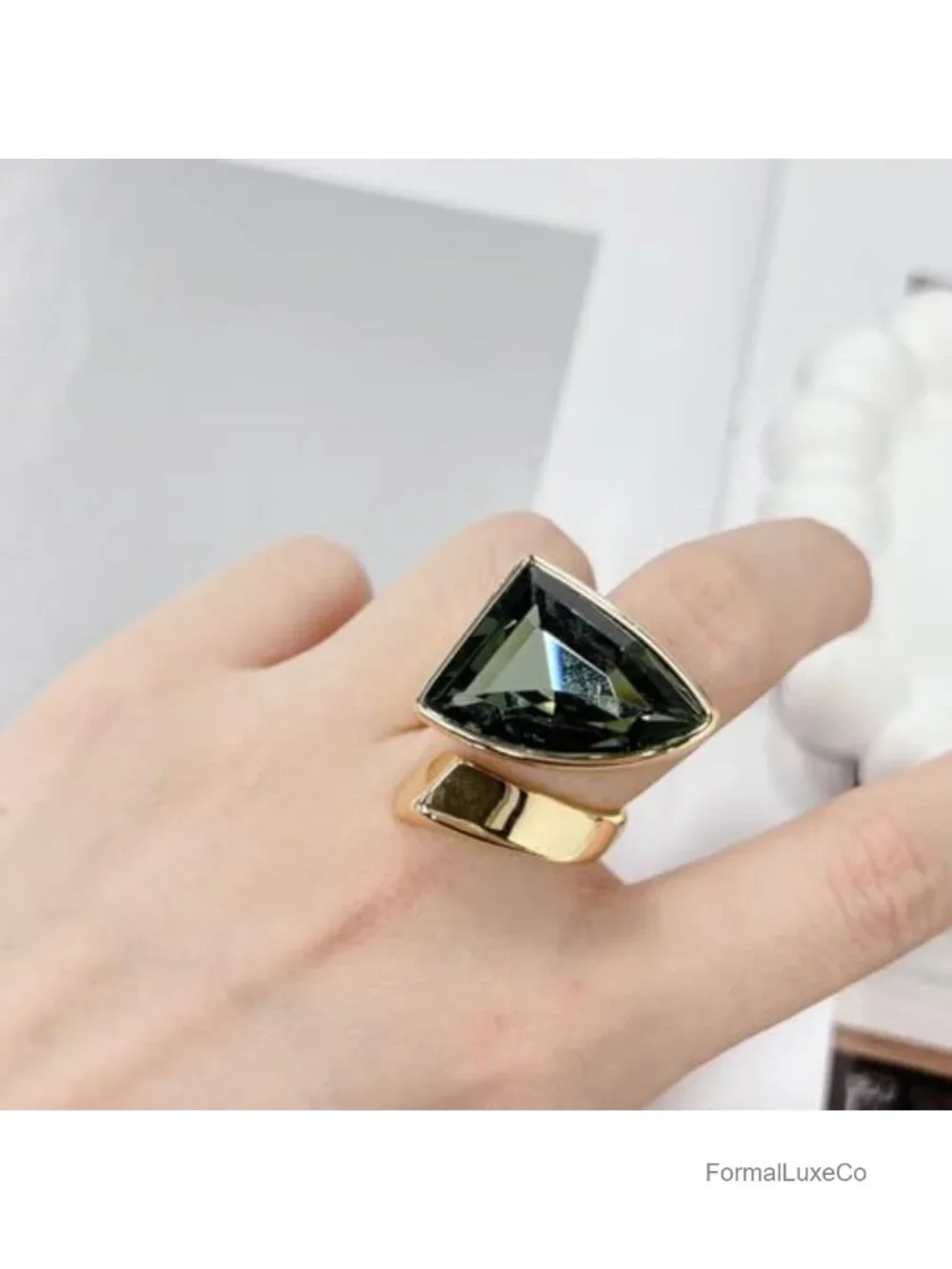 Triangle Statement Ring Adjustable Wrap Band Chunky Rhinestone Jewelry